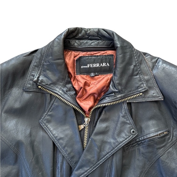 Gianni Ferrara Leather Jacket Men Size Large Black Full Zip Lined - Picture 4 of 10